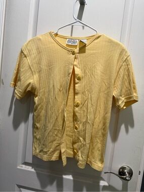 Vintage Yellow Short-Sleeve Button Cardigan Top